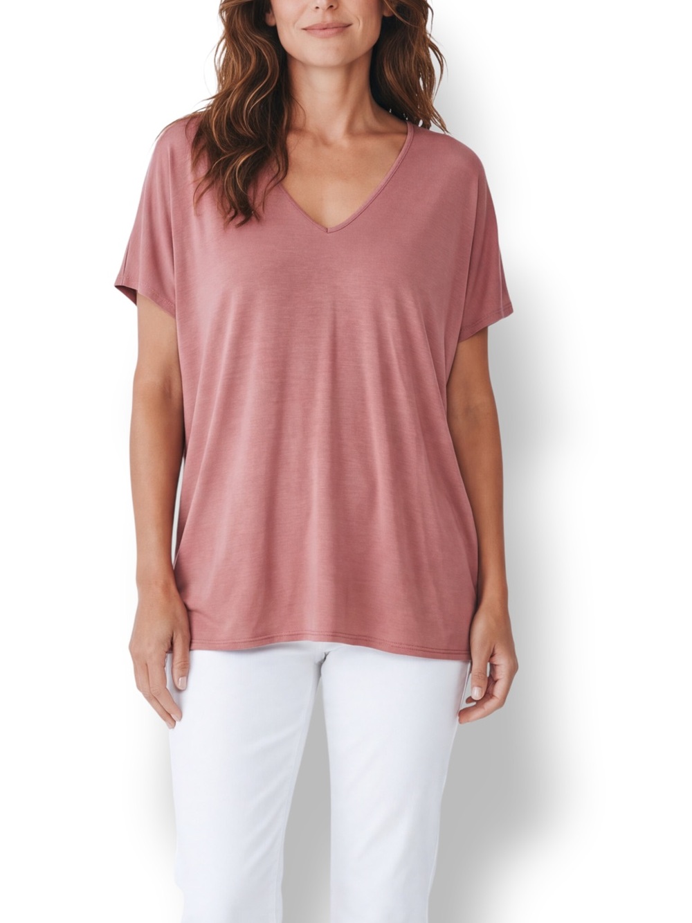 4/$20 Green Envelope Dusty Rose V Neck Dolman Sleeve Tunic Top XL Made USA